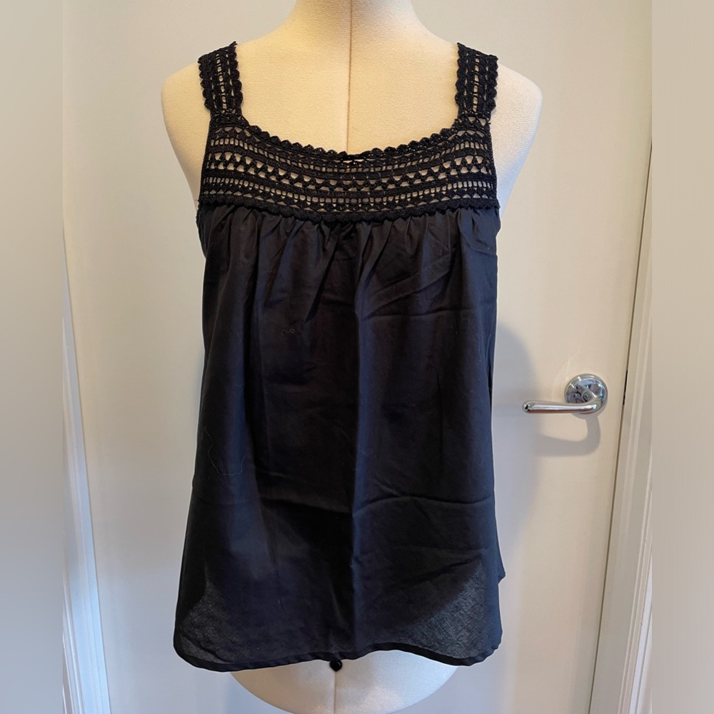 Vince Black Lace Crochet Tank Cami Top Size S